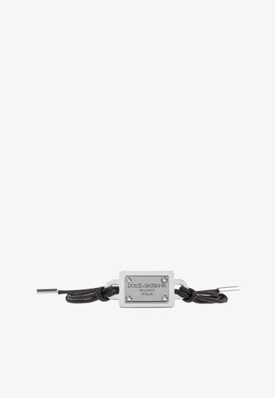 Dolce & Gabbana Logo Plaque Cord Bracelet In Black