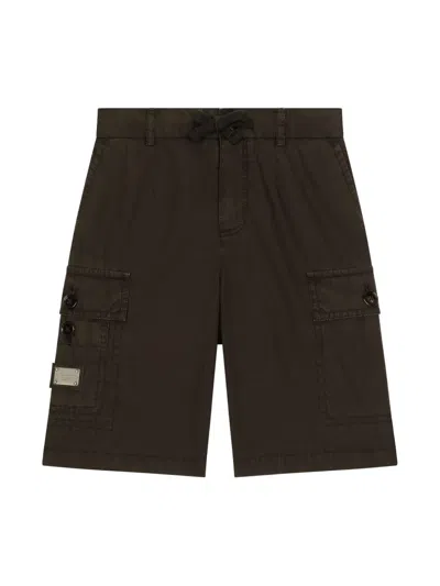 Dolce & Gabbana Kids' Logo-plaque Cotton Cargo Shorts In Brown