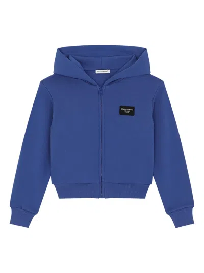 Dolce & Gabbana Kids' Logo-plaque Cotton Hoodie In Blue