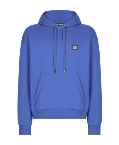Dolce & Gabbana Dolce  Gabbana Logo Plaque Drawstring Hoodie In Blue