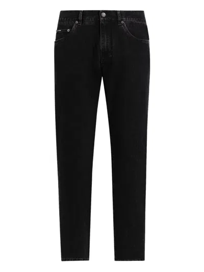 DOLCE & GABBANA LOGO-PLAQUE COTTON JEANS