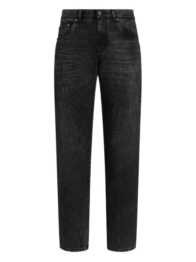 Dolce & Gabbana Looped Belt Five-pocket Riveted Trousers In Black