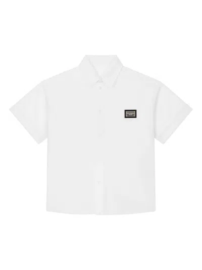 Dolce & Gabbana Kids' Logo-plaque Cotton Shirt In White