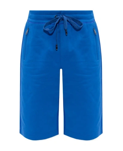 Dolce & Gabbana Logo-plaque Cotton Shorts In Blue