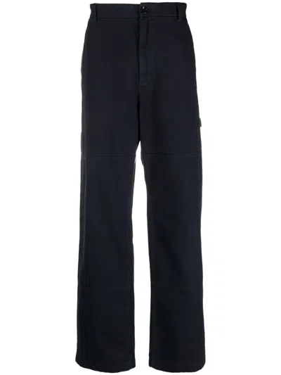 Dolce & Gabbana Logo-plaque Cotton Straight Trousers In Blue