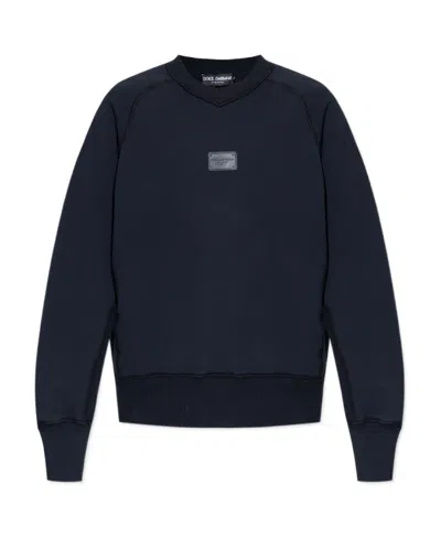 Dolce & Gabbana Logo-plaque Cotton Sweatshirt In Black