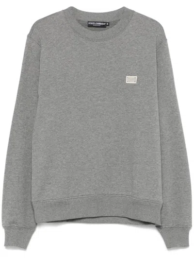 Dolce & Gabbana Logo-plaque Cotton Sweatshirt In Grey