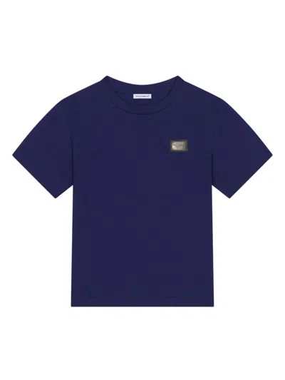 Dolce & Gabbana Kids' T-shirt Mit Logo-schild In Blue