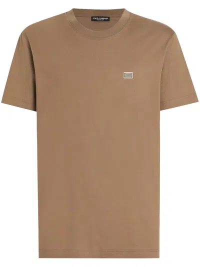 Dolce & Gabbana Logo-plaque Cotton T-shirt In Brown