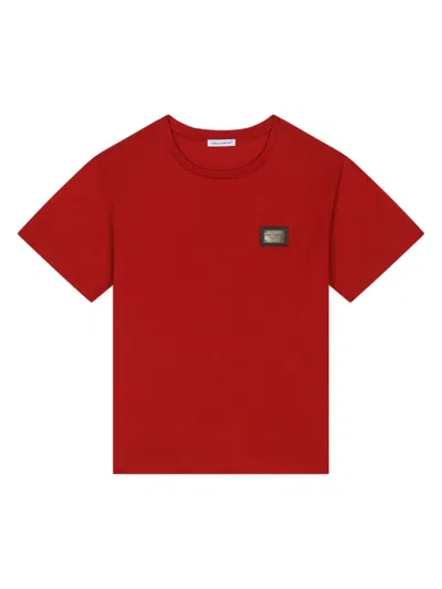 Dolce & Gabbana Kids' T-shirt Mit Logo-schild In Red