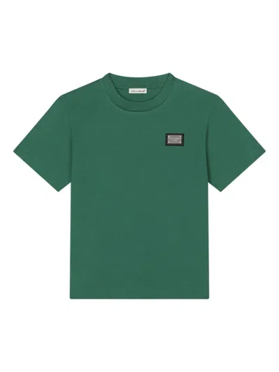 Dolce & Gabbana Kids' Logo-plaque Crew-neck T-shirt In Green