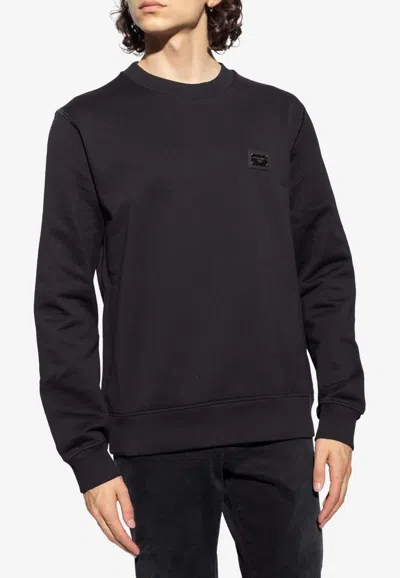 Dolce & Gabbana Logo Plaque Crewneck Sweatshirt In Black