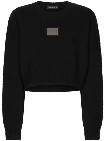 DOLCE & GABBANA LOGO-PLAQUE CROPPED JUMPER