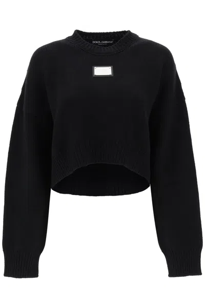 Dolce & Gabbana Logo Plaque Cropped Sweater In Black
