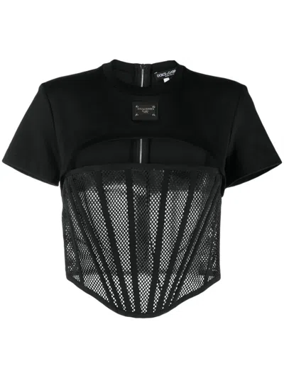 Dolce & Gabbana Logo-plaque Cropped Top In Schwarz