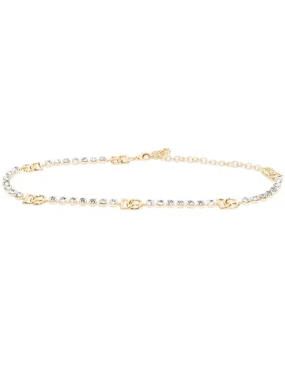 Dolce & Gabbana Logo-plaque Crystal-embellished Belt In Gold