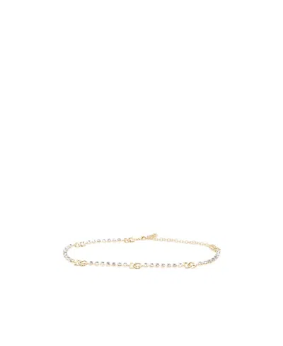 Dolce & Gabbana Logo-plaque Crystal-embellished Belt In Gold