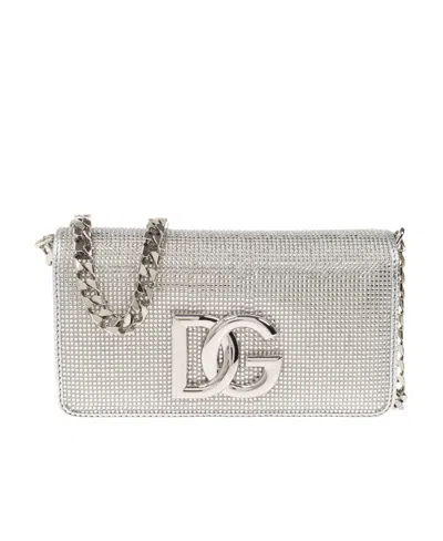 Dolce & Gabbana Logo-plaque Crystal-embellished Clutch Bag In White