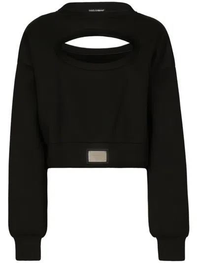 Dolce & Gabbana Logo-plaque Cut-out Jumper In Black