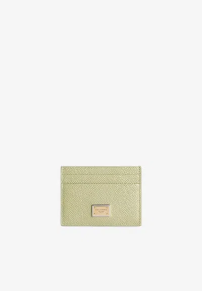 Dolce & Gabbana Logo Plaque Dauphine Calfskin Cardholder In Green