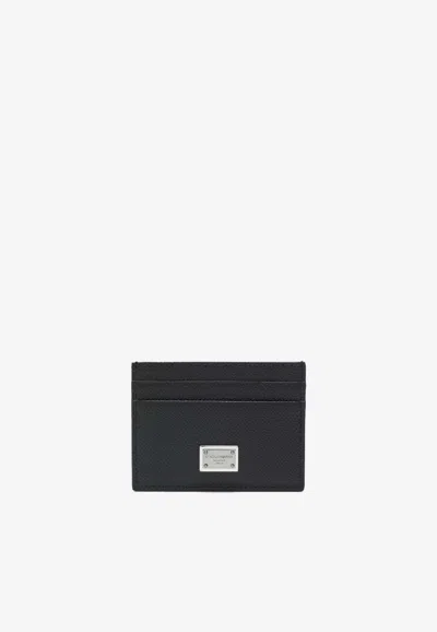 Dolce & Gabbana Logo Plaque Dauphine Leather Cardholder In Red