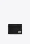 Dolce & Gabbana Logo Plaque Dauphine Leather Cardholder In Black
