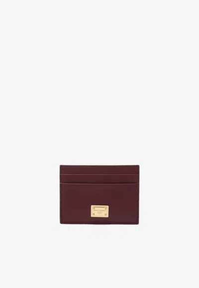 Dolce & Gabbana Logo-plaque Dauphine Leather Cardholder In Burgundy