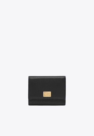 Dolce & Gabbana Logo Plaque Dauphine Leather Wallet In Black