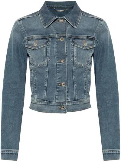 DOLCE & GABBANA LOGO-PLAQUE DENIM JACKET