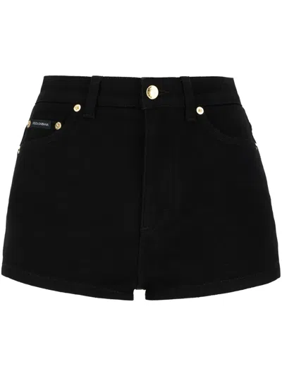 DOLCE & GABBANA LOGO-PLAQUE DENIM SHORTS