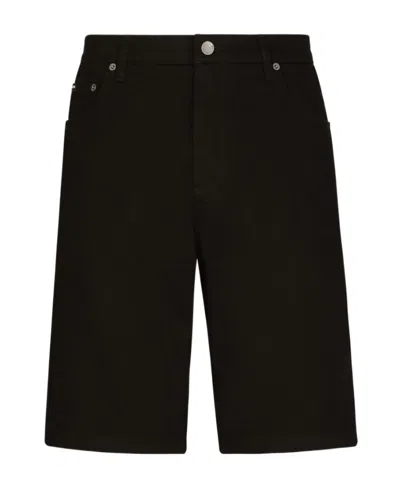 Dolce & Gabbana Logo-plaque Denim Shorts In Black