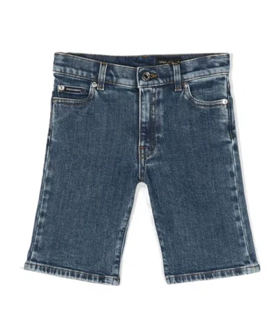 Dolce & Gabbana Logo-plaque Denim Shorts In Blue