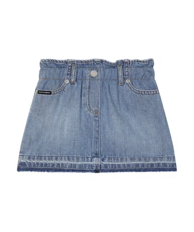 DOLCE & GABBANA LOGO-PLAQUE DENIM SKIRT