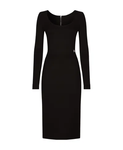 DOLCE & GABBANA DOLCE  GABBANA LOGO PLAQUE SCOOP-NECK MIDI DRESS
