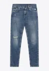 Dolce & Gabbana Slim Fit Distressed Denim Trousers In Blue