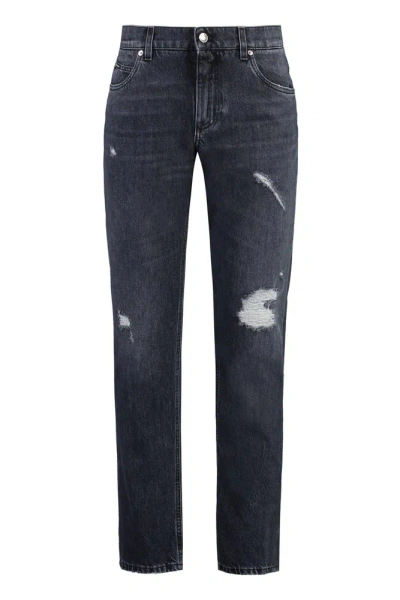 Dolce & Gabbana Logo Plaque Distressed Jeans In Blue
