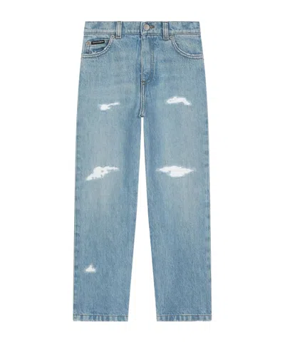 Dolce & Gabbana Logo-plaque Distressed Jeans In Blue