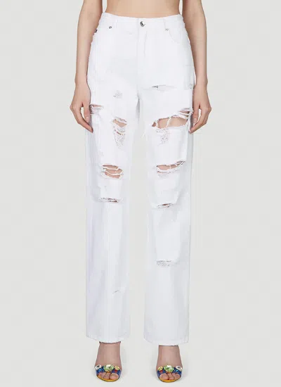 DOLCE & GABBANA LOGO PLAQUE DISTRESSED JEANS