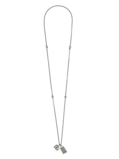 Dolce & Gabbana Logo-plaque Dog-tag Necklace In Silver