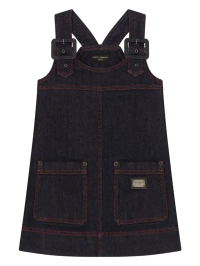 Dolce & Gabbana Kids' Logo-plaque Dress In Blue