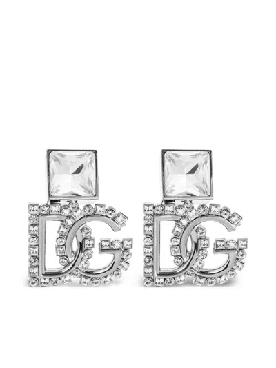 Dolce & Gabbana Logo-plaque Earrings In Silver