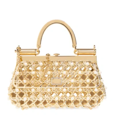 Dolce & Gabbana Dolce  Gabbana Logo Plaque Embellished Caged Tote Bag In Brown