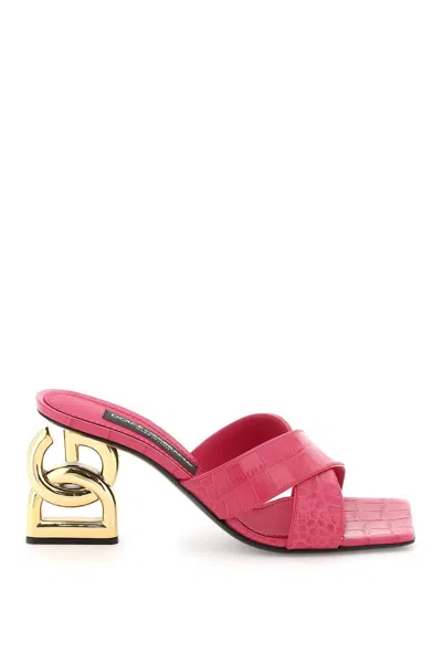 Dolce & Gabbana Logo Plaque Embossed Mules In Pink