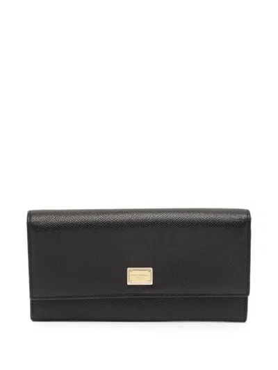 Pre-owned Dolce & Gabbana Logo Plaque Flap Wallet In Black