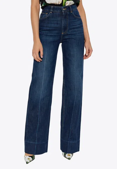 Dolce & Gabbana Logo Plaque Flared Jeans In Navy