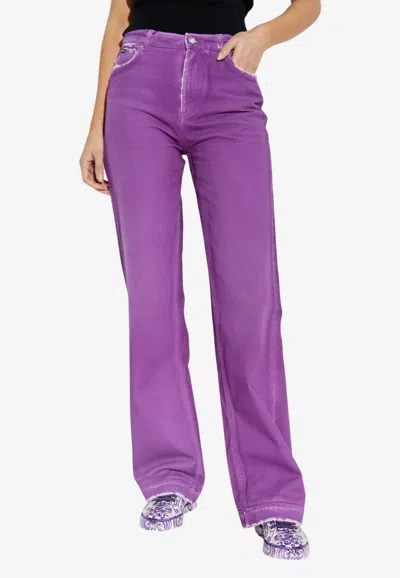 Dolce & Gabbana Logo Plaque Flared-leg Jeans In Purple