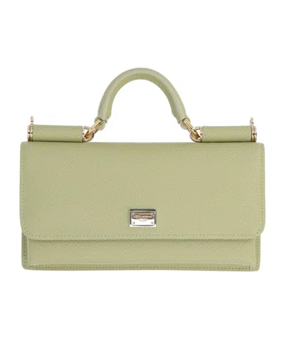 Dolce & Gabbana Dolce  Gabbana Logo Plaque Foldover Top Clutch Bag In Green