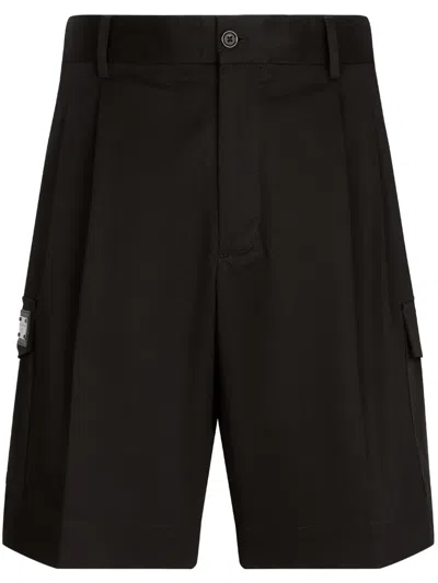 DOLCE & GABBANA LOGO-PLAQUE GABARDINE CARGO SHORTS