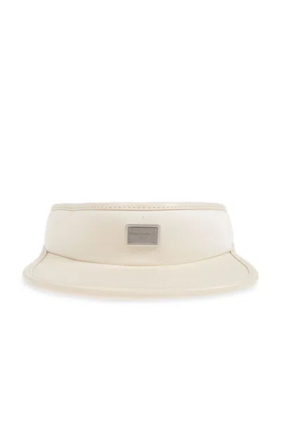 Dolce & Gabbana Logo Plaque Gabardine Visor In Beige