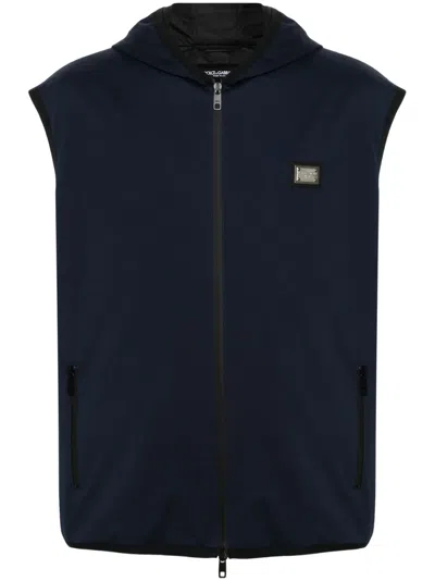 Dolce & Gabbana Sleeveless Jacket Hooded Design Grosgrain Profiles In Blue